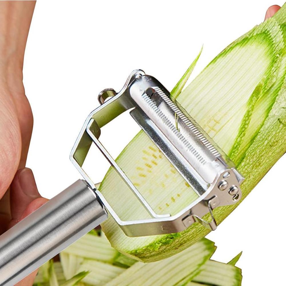 Julienne Peeler Stainless Steel Cutter Slicer with Cleaning Brush Pro for Carrot Potato Melon Gadget Vegetable Fruit