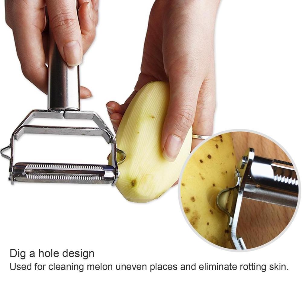 Julienne Peeler Stainless Steel Cutter Slicer with Cleaning Brush Pro for Carrot Potato Melon Gadget Vegetable Fruit