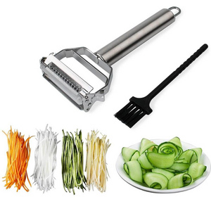 Julienne Peeler Stainless Steel Cutter Slicer with Cleaning Brush Pro for Carrot Potato Melon Gadget Vegetable Fruit