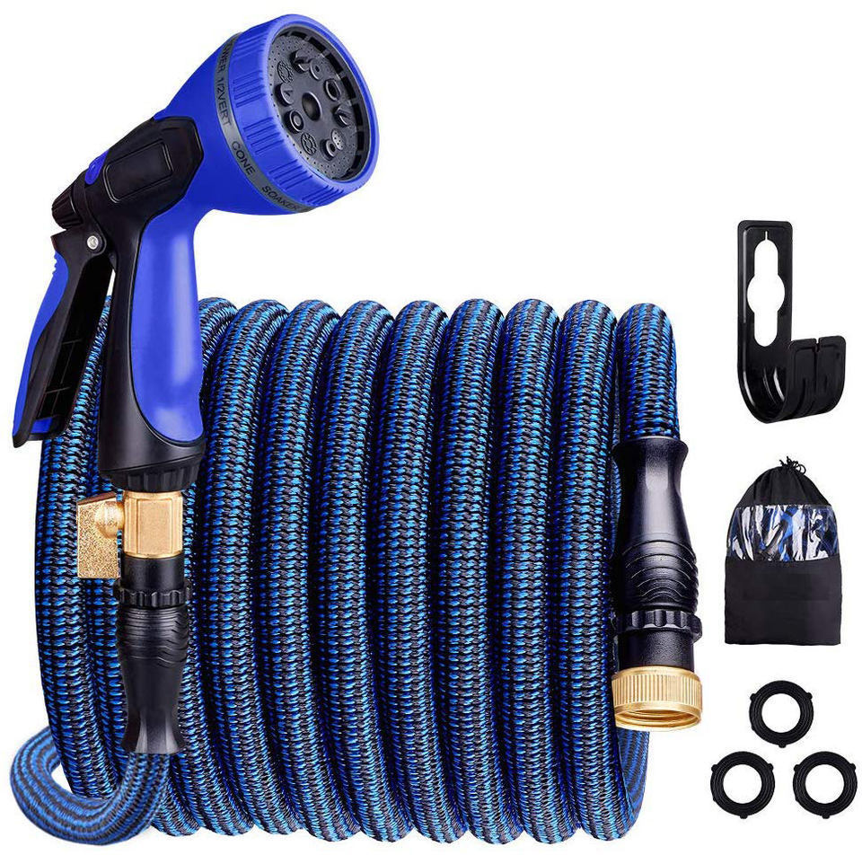 Expandable Garden Hose, Flexible Garden Water Hose High Pressure with Solid Brass Connector and Spray Nozzle