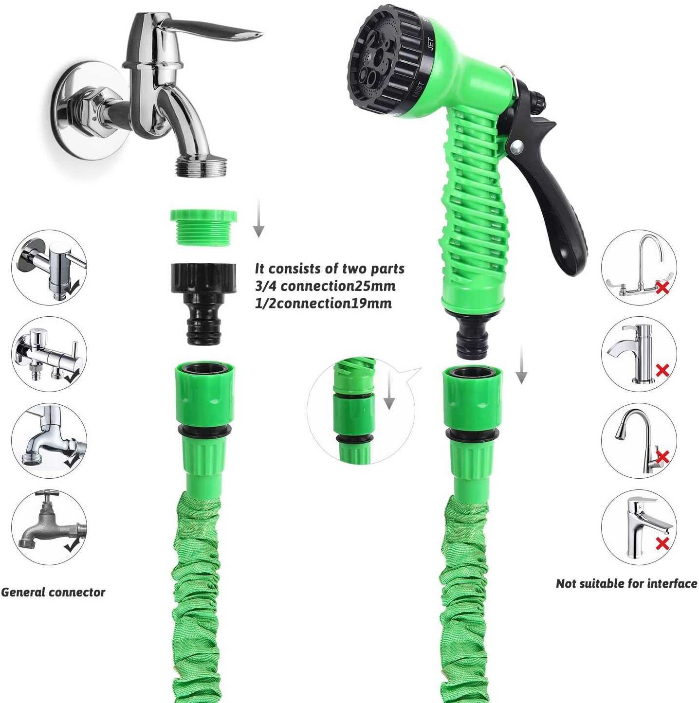 Garden Hose Pipes with 7 Modes Water Spray Gun Expandable Hose Pipe Spray Gun, Garden Hose Reel, Magic Water Pipe