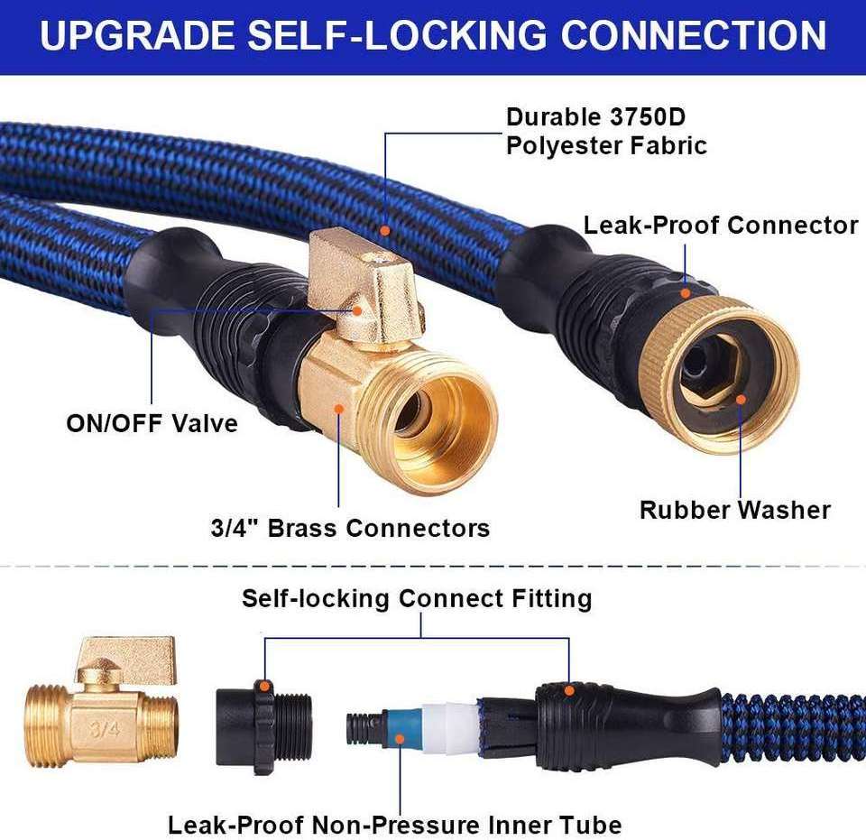 Expandable Garden Hose, Flexible Garden Water Hose High Pressure with Solid Brass Connector and Spray Nozzle