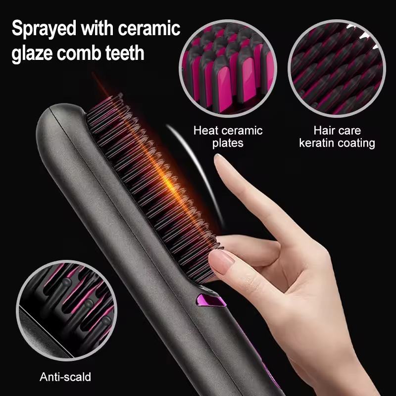 Rechargeable Hot Comb Cordless Hair Brush Straightener Heat Pressing Combs Ceramic Electric Hair Straightening Comb