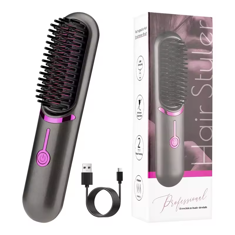 Rechargeable Hot Comb Cordless Hair Brush Straightener Heat Pressing Combs Ceramic Electric Hair Straightening Comb