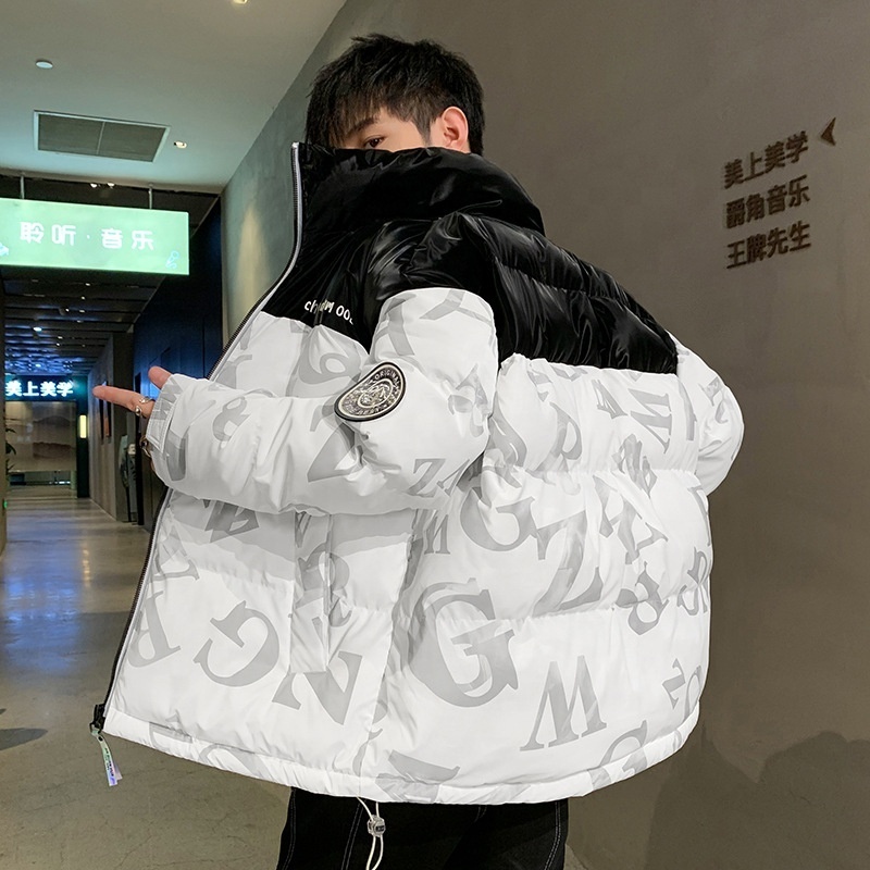 Men's Jackets Winter New Product Loose Cotton Coat New Trend Printing Letter Warmth Thick Padded Jacket Men Coats