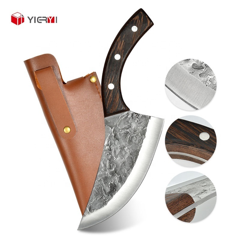 High Carbon Steel Handmade Forged Stainless Steel Kitchen Butcher Knife Hammer Boning Knife Slaughter  Forged Chopper Knife