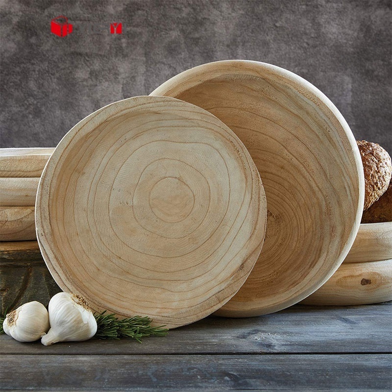 Hot Sale Natural Wooden Salad Bowl With Custom Logo Rubber Wood Bowl Salad Tray for Kitchen Hotel Restaurant Supermarket