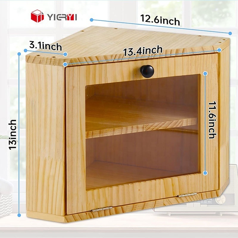 Double Layer Wooden Bread Box Container Pine Bread Storage for Kitchen Use with Chopping Blocks