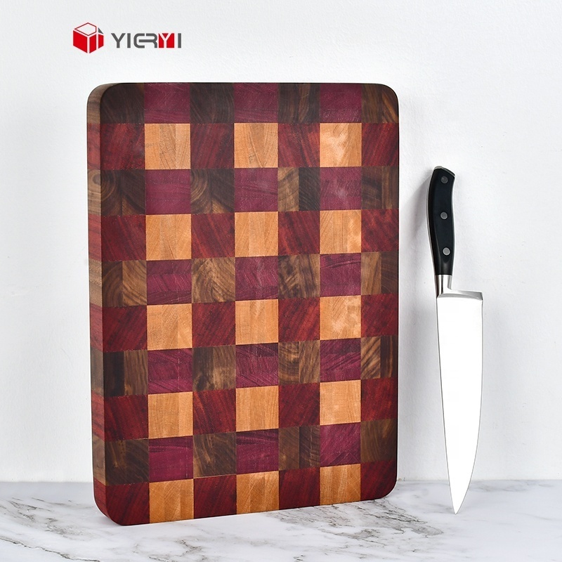 Yieryi End Grain Purpleheart Wood Cutting Board Charcuterie Board  Extra Thick Reversible Butcher Block with handle for Kitchen