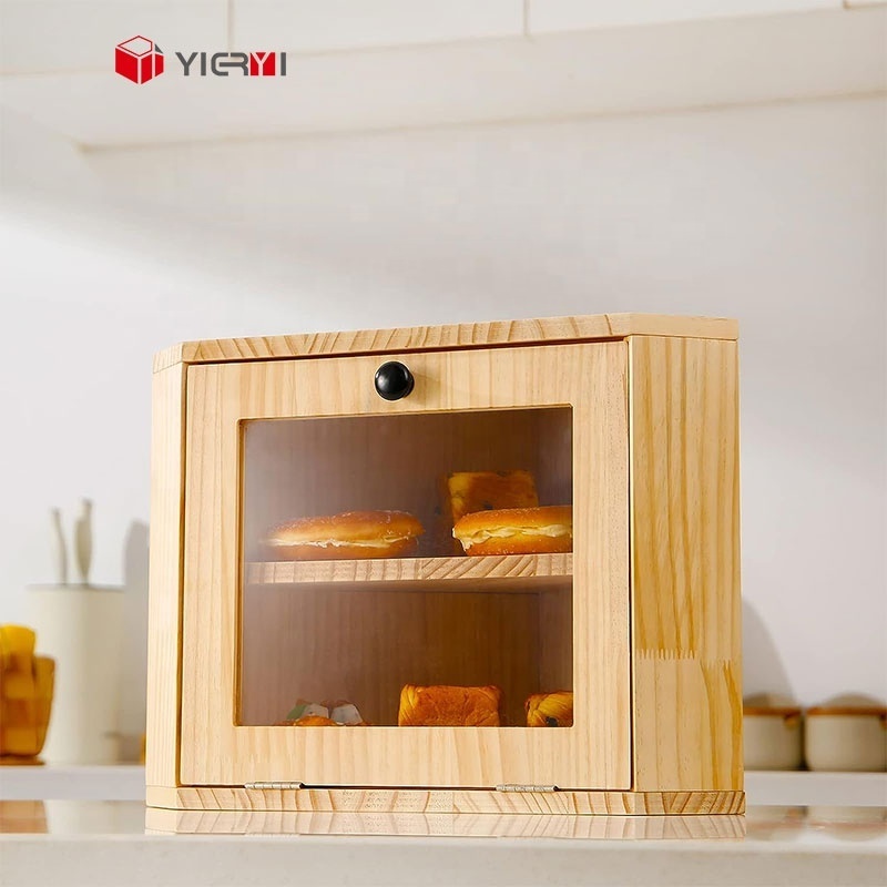 Double Layer Wooden Bread Box Container Pine Bread Storage for Kitchen Use with Chopping Blocks