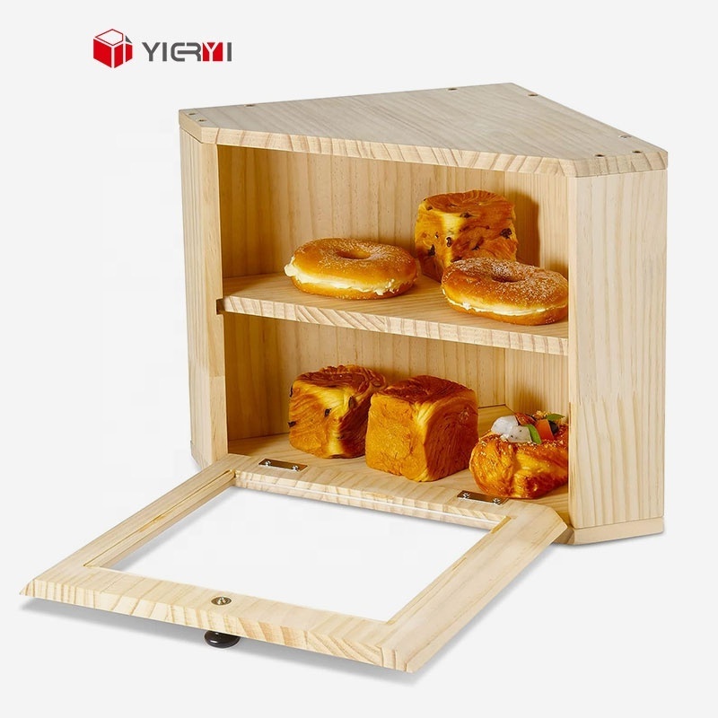 Double Layer Wooden Bread Box Container Pine Bread Storage for Kitchen Use with Chopping Blocks