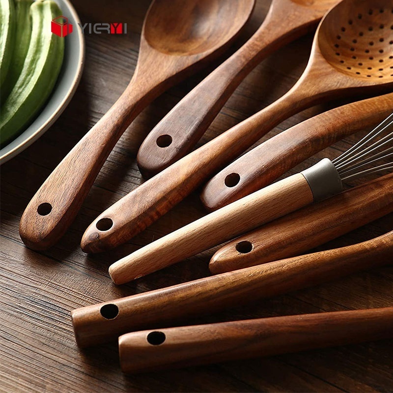 Kitchen Essentials Wood Cooking Utensils Set Wooden Spoons Sets for Cooking Apartment Non-Stick Kitchen Spoons Tool