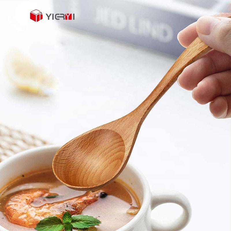 6PCS Beech Wood Spoon Set Wooden Cooking Spoon Set Customized Utencil Set Natural Wood Food Safe Spoon with Non-Slip Handle