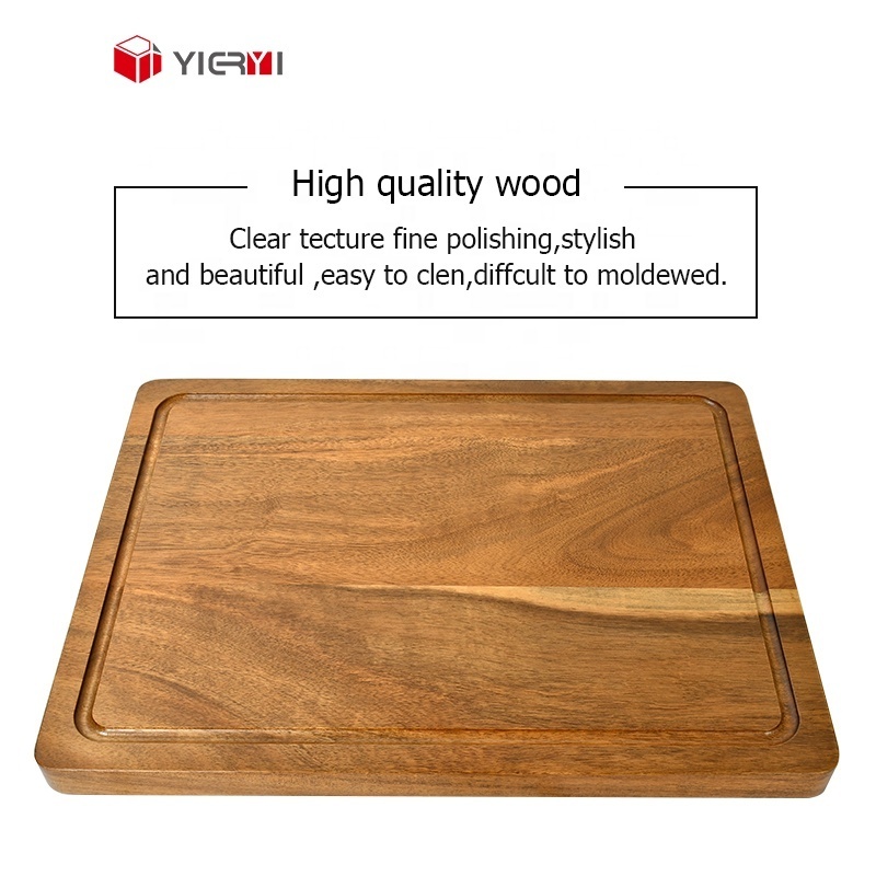 Yieryi Hot Sell Cutting Board Acacia Rubber Walnut Wood Cutting Block Chopping Board with Juice Groove for Kitchen Supermarket