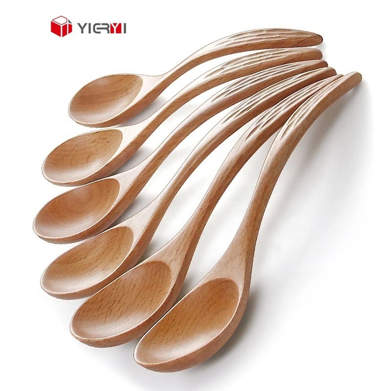 6PCS Beech Wood Spoon Set Wooden Cooking Spoon Set Customized Utencil Set Natural Wood Food Safe Spoon with Non-Slip Handle