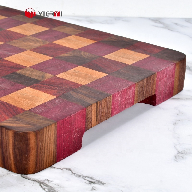 Yieryi End Grain Purpleheart Wood Cutting Board Charcuterie Board  Extra Thick Reversible Butcher Block with handle for Kitchen