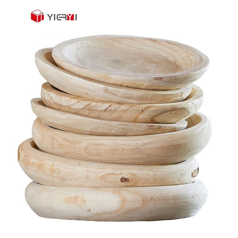 Hot Sale Natural Wooden Salad Bowl With Custom Logo Rubber Wood Bowl Salad Tray for Kitchen Hotel Restaurant Supermarket