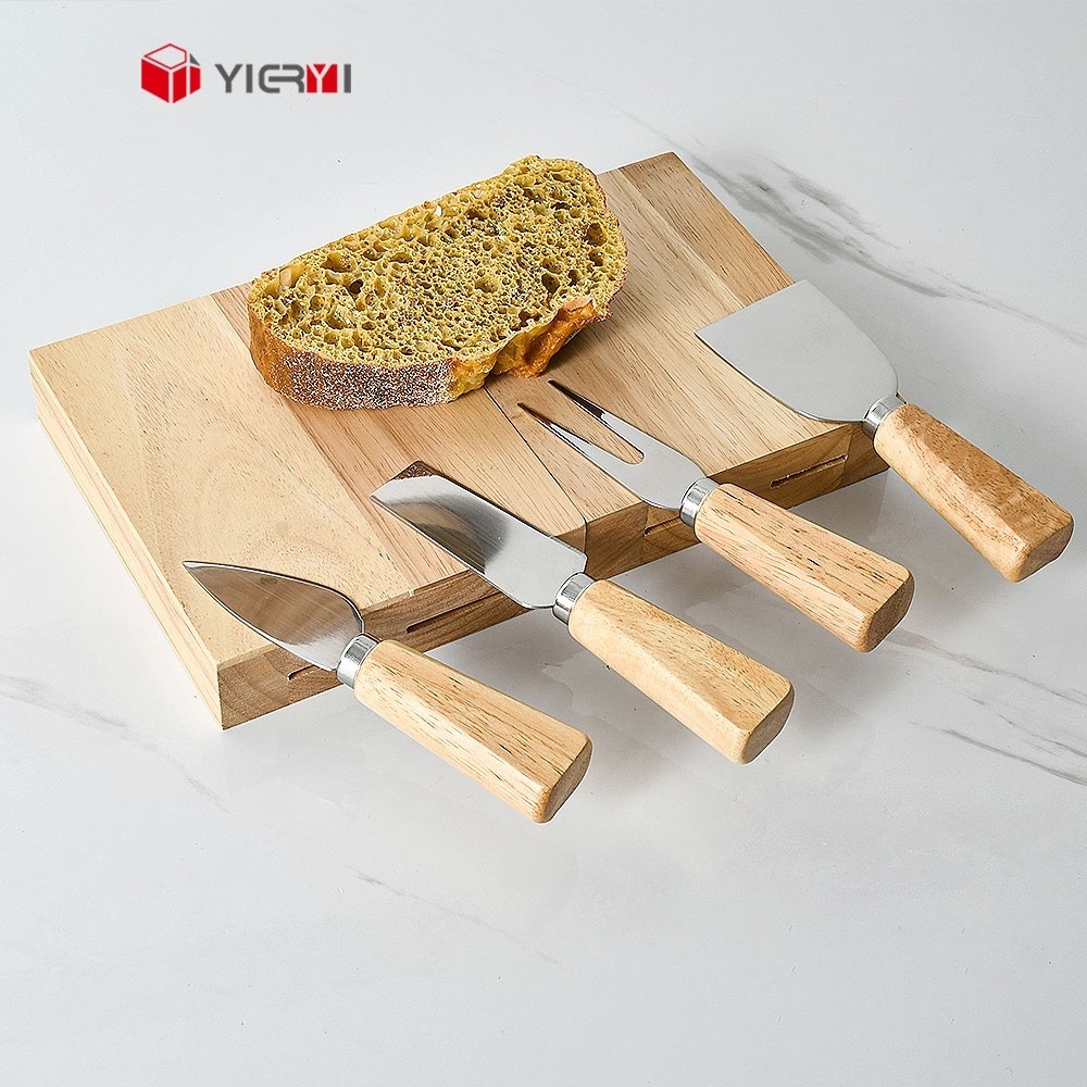 Manufacturer China Wholesale Stainless Steel 4 Pieces Set Cheese Knives 2 In 1 Cheese Knife Holder Mini Cheese Board