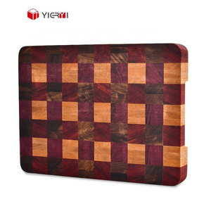 Yieryi End Grain Purpleheart Wood Cutting Board Charcuterie Board  Extra Thick Reversible Butcher Block with handle for Kitchen