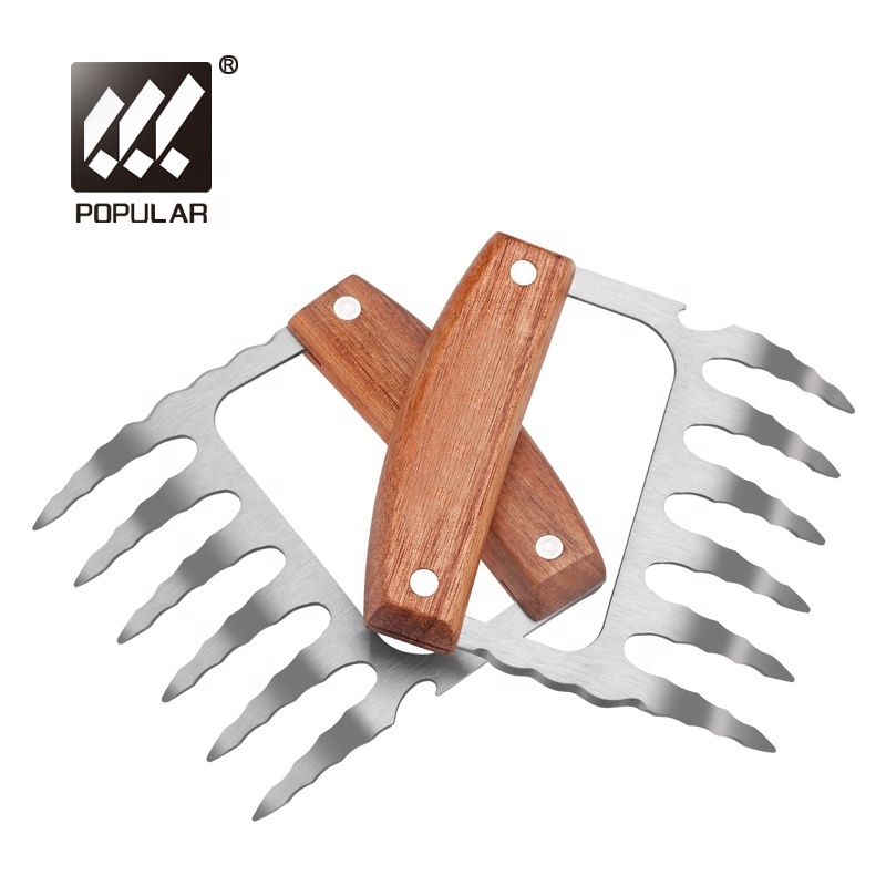 Top Seller Outdoor Wood Handle BBQ Grills Stainless Steel Camping Meat Claws Meat Shredder