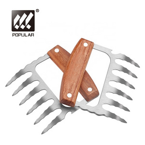 Top Seller Outdoor Wood Handle BBQ Grills Stainless Steel Camping Meat Claws Meat Shredder