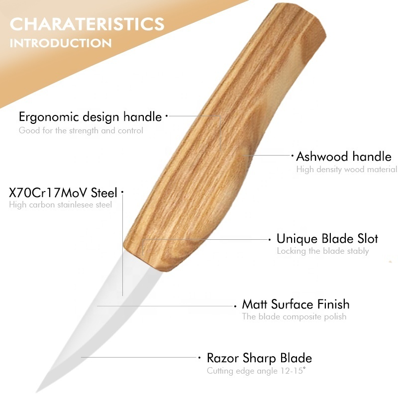 New arrival woodcarving knife tools set with ashwood handle