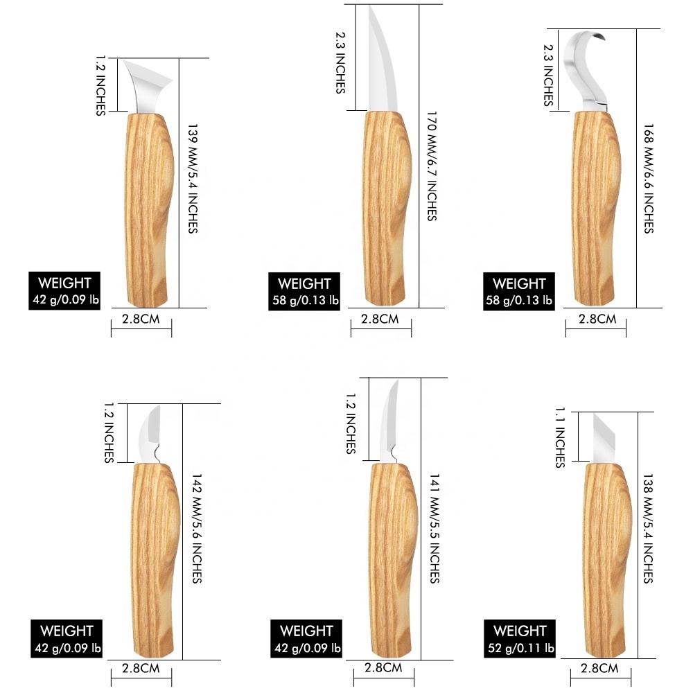 New arrival woodcarving knife tools set with ashwood handle