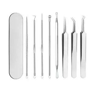 Portable 8 Pcs Stainless Steel Blackhead Remover Kit for Pimple Extractor Acne Needle Set