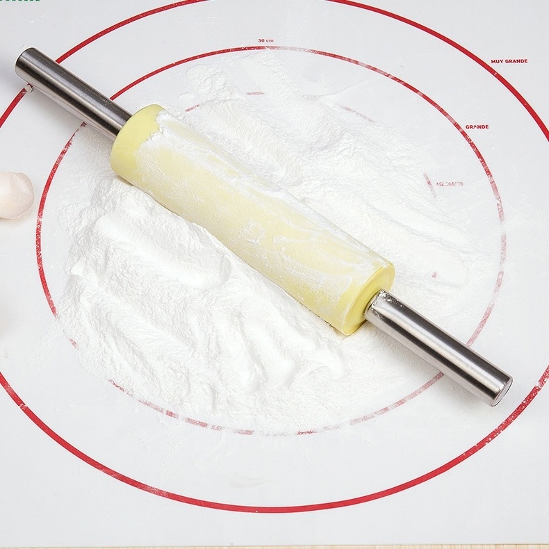 Stainless steel handle Silicone Rolling Pin Noodles Cookie Cake Roller Kitchen Roller Easy Dough Rolling Tool