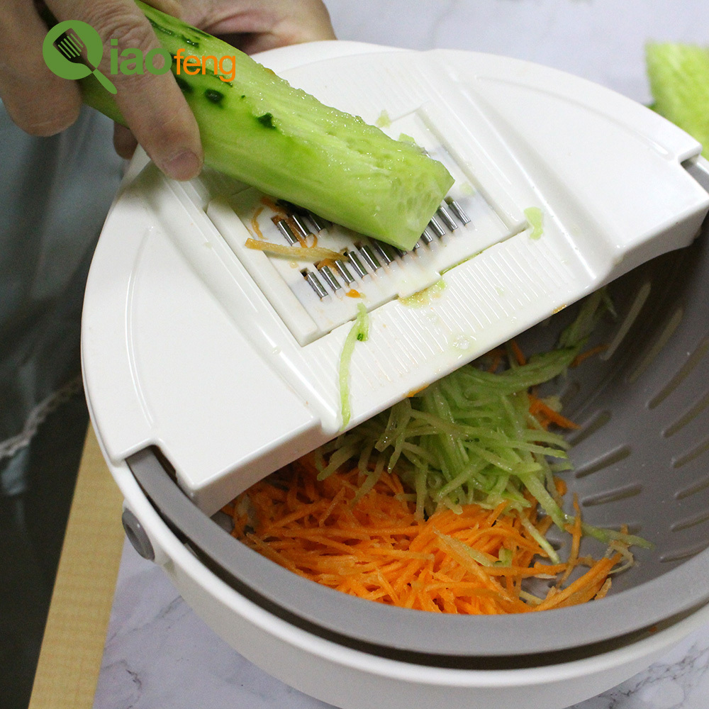 Multifunction Rotate Vegetable Cutter with Drain Basket Vegetables Chopper Veggie Shredder Kitchen Grater with 4 Dicing Blades