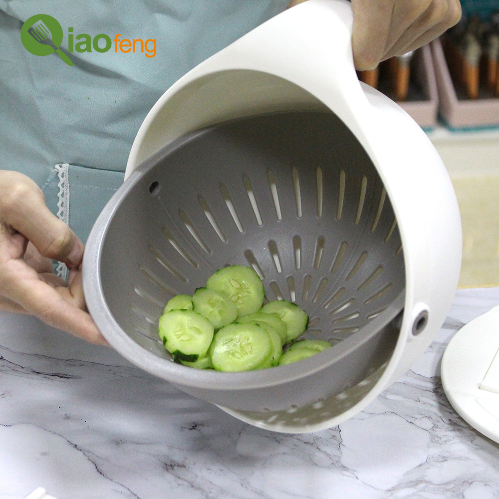 Multifunction Rotate Vegetable Cutter with Drain Basket Vegetables Chopper Veggie Shredder Kitchen Grater with 4 Dicing Blades