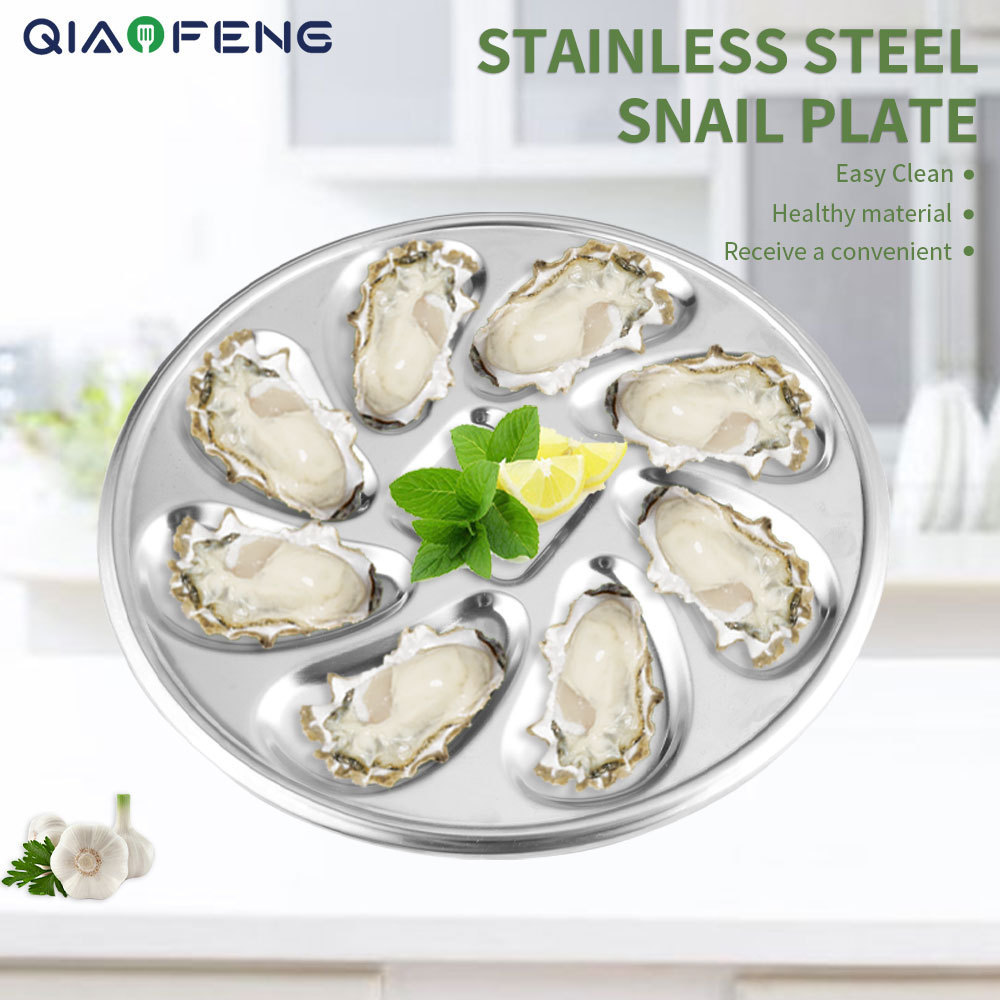 Serving Grilling Pan 9 holes Dinner Plate Slots escargot snail dining Snail Serving Dish Plate Stainless Steel Oysters Pan