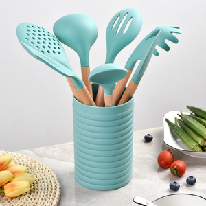 Cocina Kitchen Supplies Baking Tools Silicone Kitchen Cooking Utensils Set Kitchen Wood Silicone Utensil