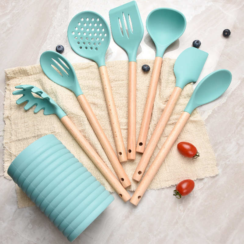 Cocina Kitchen Supplies Baking Tools Silicone Kitchen Cooking Utensils Set Kitchen Wood Silicone Utensil