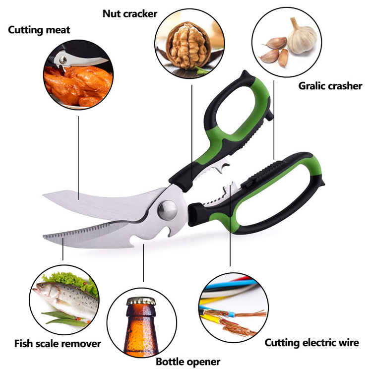 Six In One Heavy Duty Kitchen Scissors Kitchen Shears Chicken Cutter For Cutting Food With Bottle Opener Nut Cracker