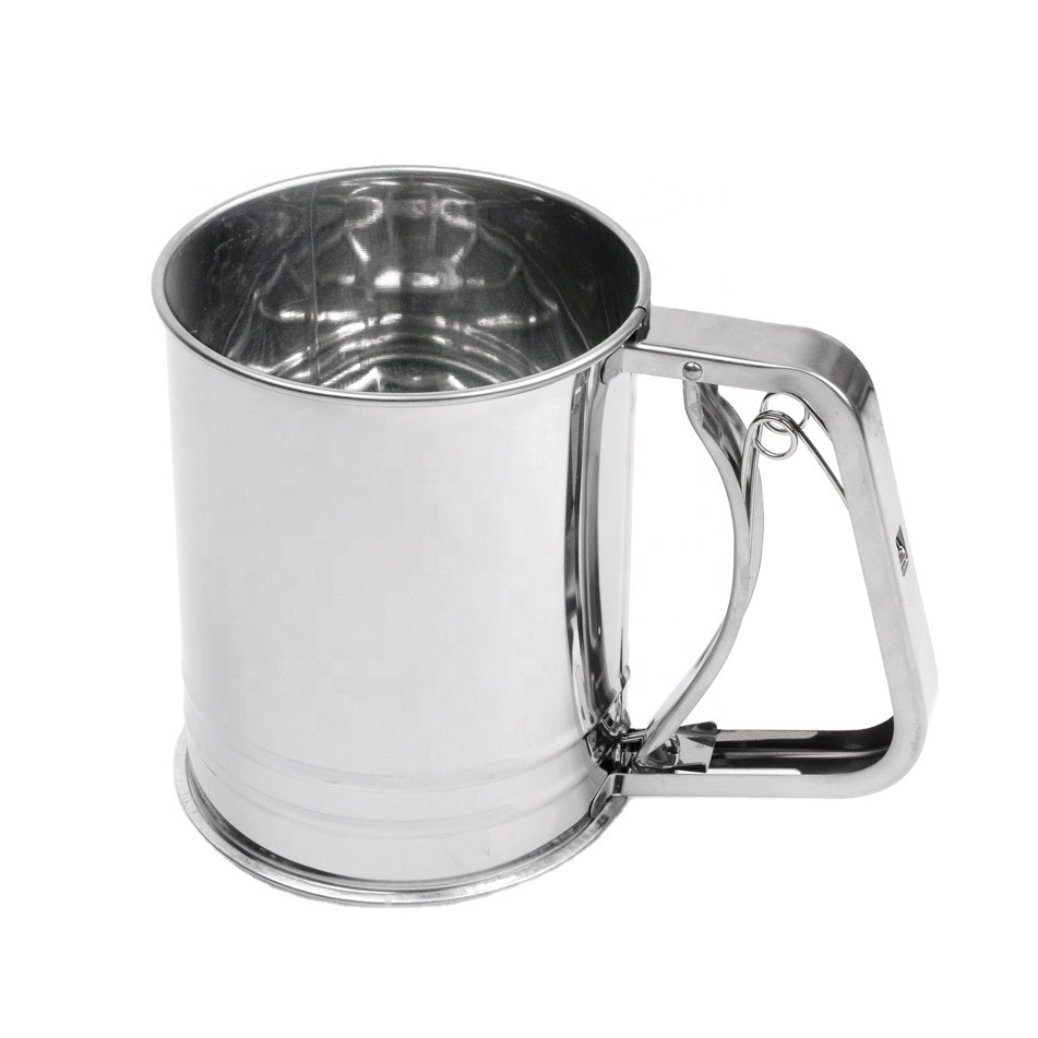 Wholesale custom size kitchen baking stainless steel diy hand crank powder cup 2 layers 3 cups baking flour sieve