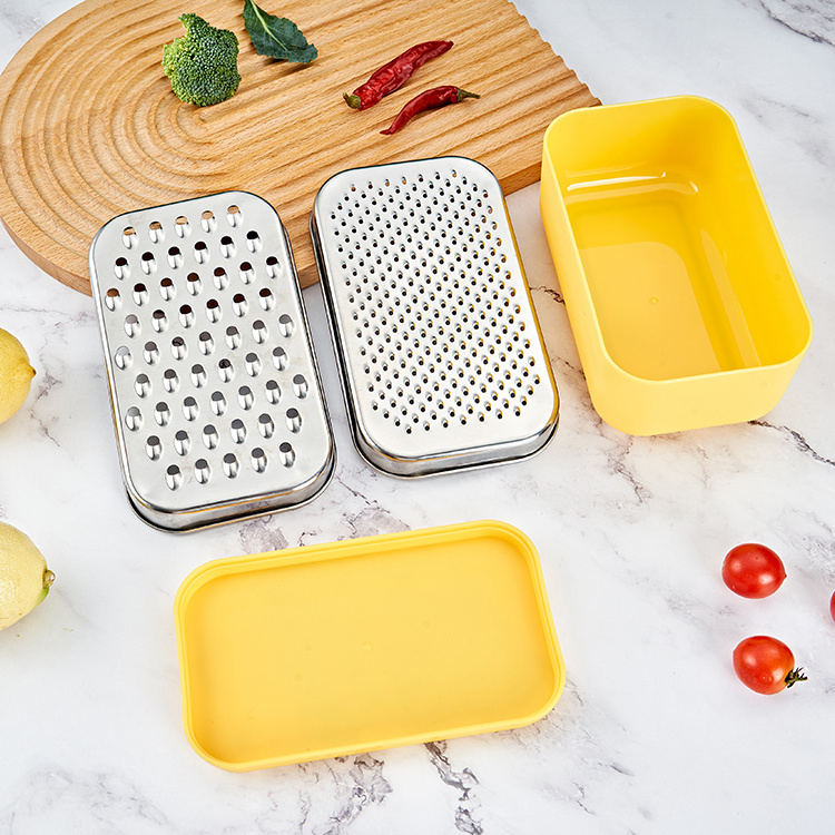 kitchen stainless steel vegetable fruit cheese grater with plastic storage container box