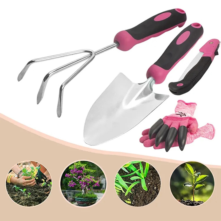 Wholesale Fashion Design Stainless Steel Professional Garden Tool Set with Tote Pink Bag