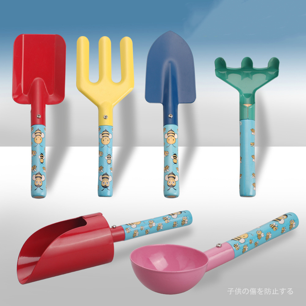 High Quality 6 Pcs GardenTool Set Shovel Rake Spoon Fork Kids Toy Wooden Handle Garden Tool Kits garden tool kids for Children