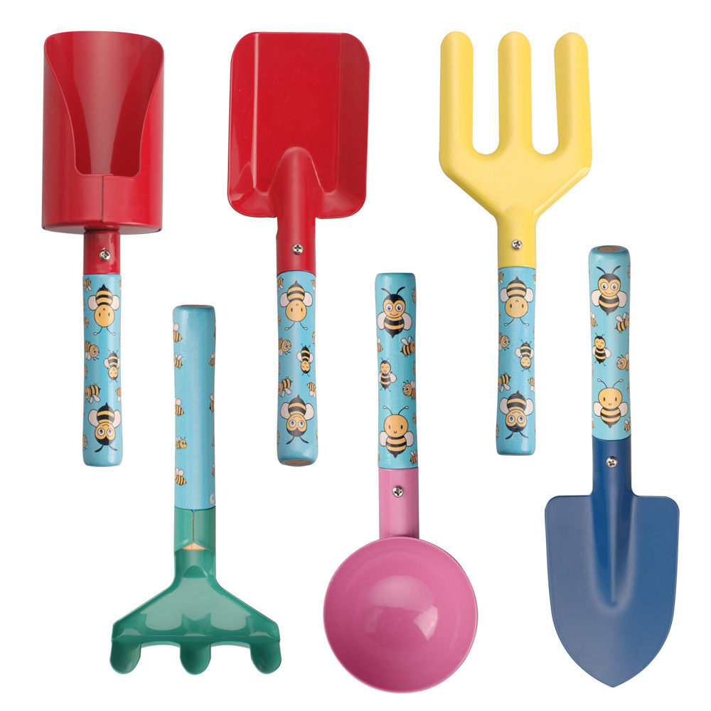 High Quality 6 Pcs GardenTool Set Shovel Rake Spoon Fork Kids Toy Wooden Handle Garden Tool Kits garden tool kids for Children