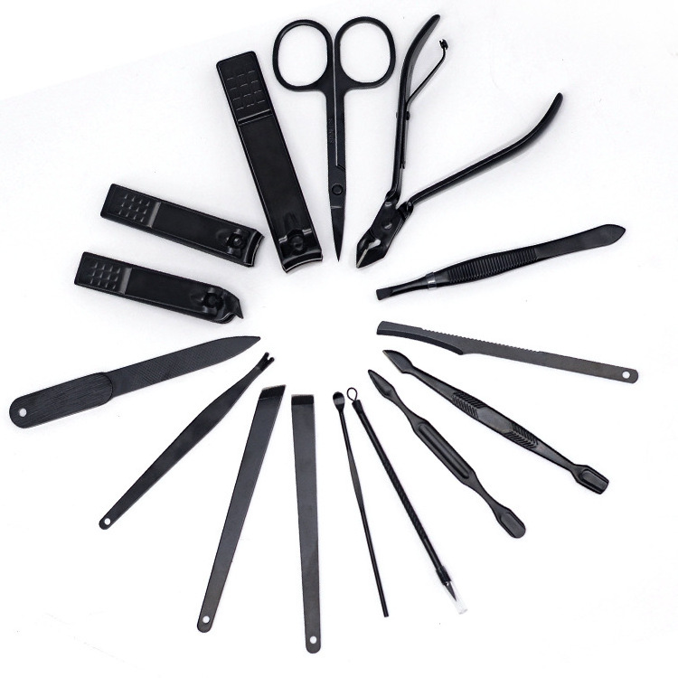 Hot Selling 16-Pcs Black Personal Care Pedicure Tools Kit Including Manicure Set for Personal Care