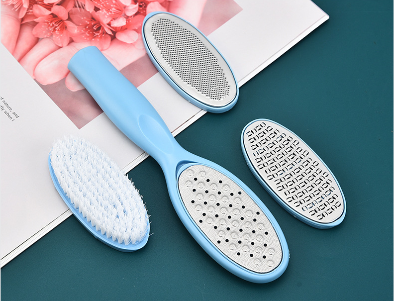 4 in 1 Detachable Multi-Function Stainless Steel Pedicure Tool Feet Scraper File Brush Callus Remover for Foot Care