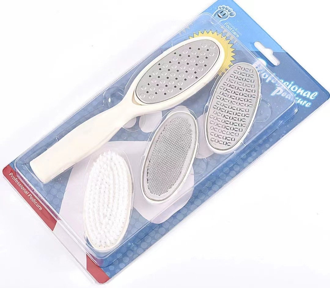 4 in 1 Detachable Multi-Function Stainless Steel Pedicure Tool Feet Scraper File Brush Callus Remover for Foot Care