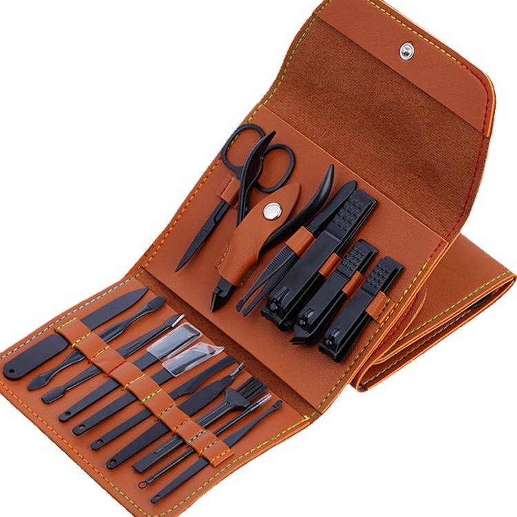 Hot Selling 16-Pcs Black Personal Care Pedicure Tools Kit Including Manicure Set for Personal Care