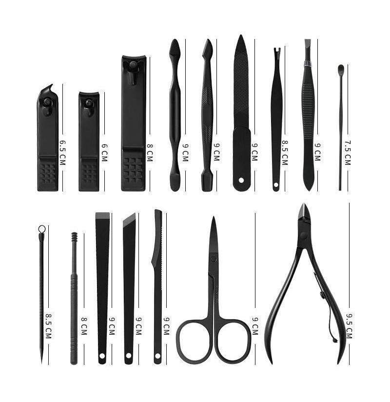 Hot Selling 16-Pcs Black Personal Care Pedicure Tools Kit Including Manicure Set for Personal Care