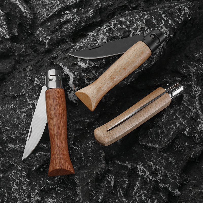 Hot Selling stainless steel blade beech wood Survival Folding Outdoor Camping knife with wood handle