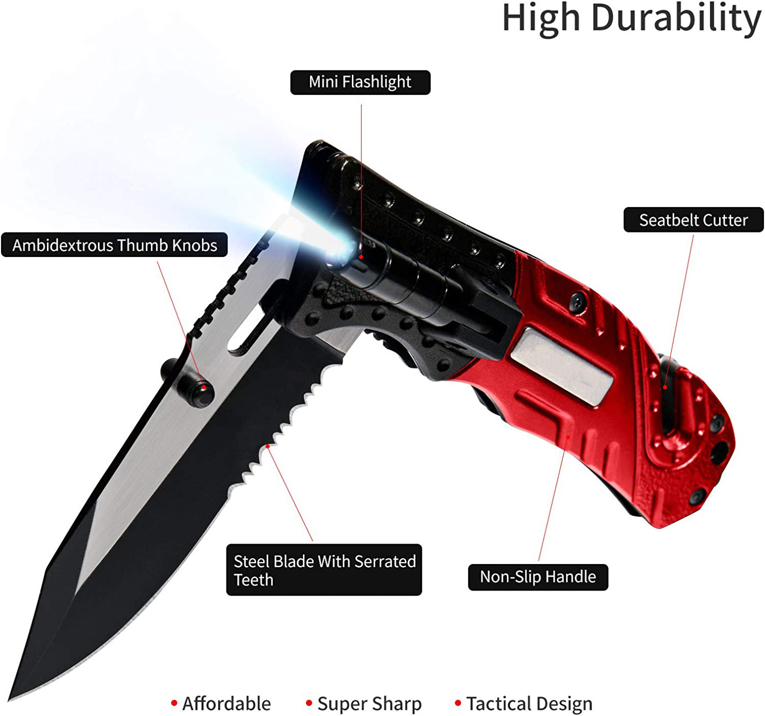 Wholesale stainless steel material camping survival knives folding pocket knife with flashlight