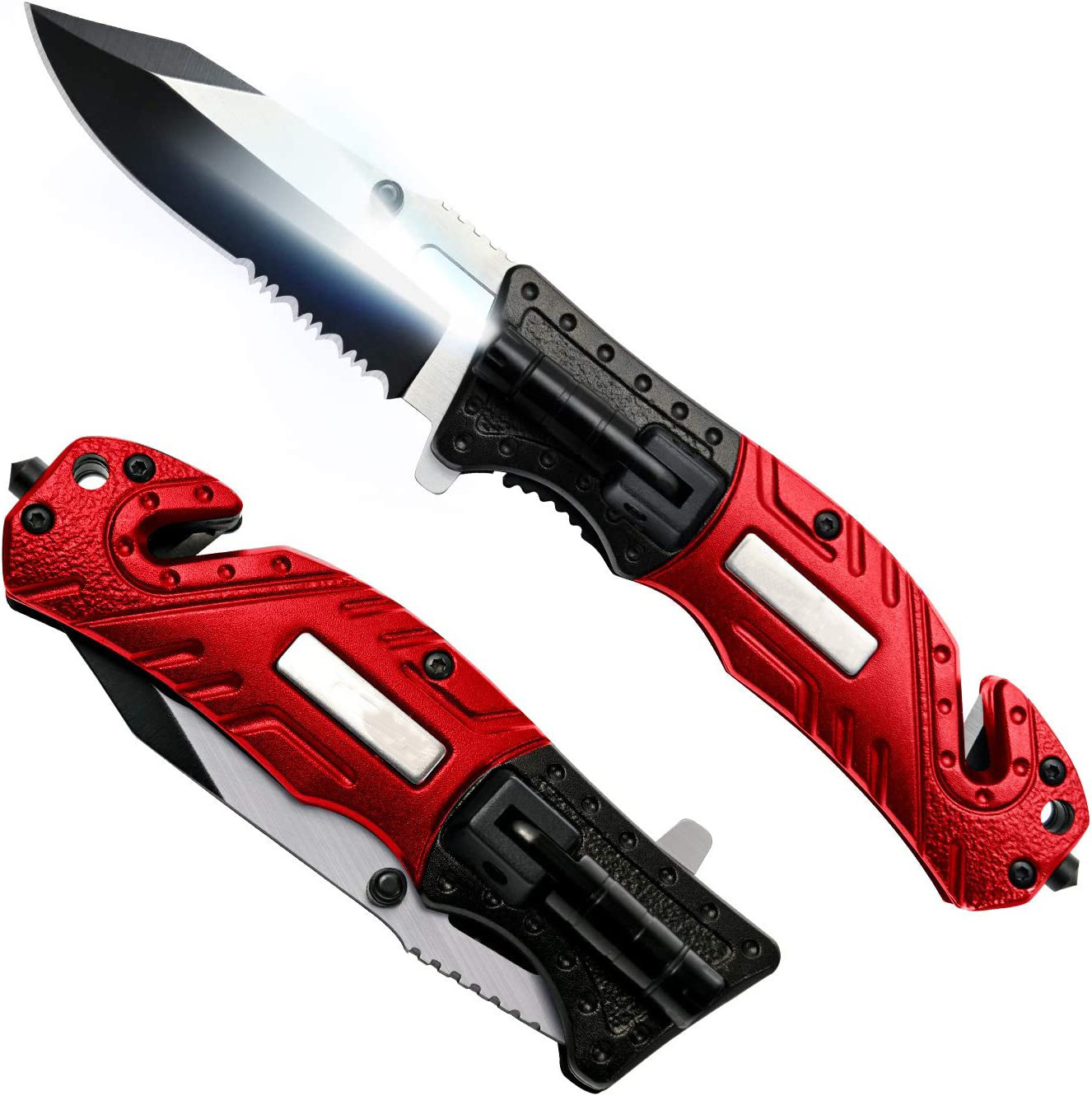 Wholesale stainless steel material camping survival knives folding pocket knife with flashlight