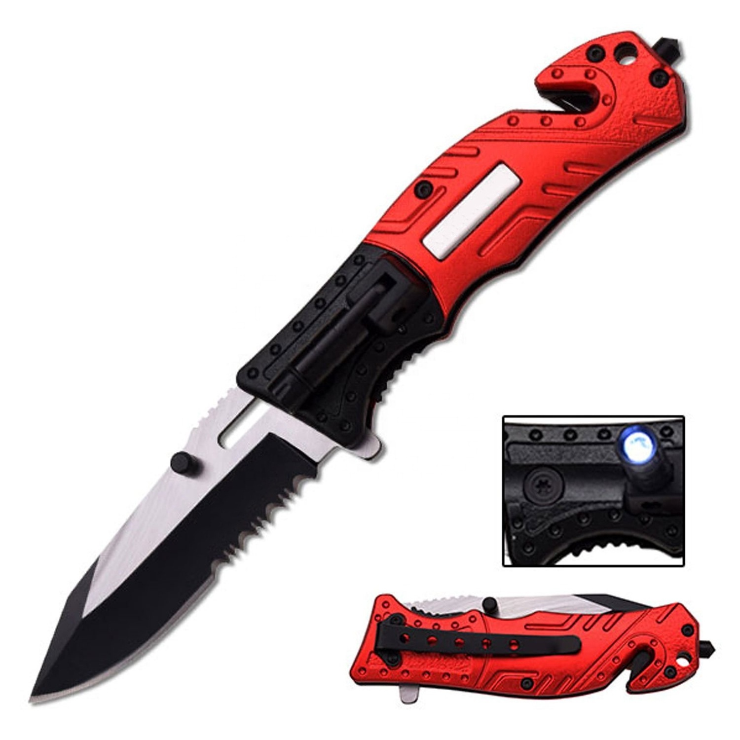 Wholesale stainless steel material camping survival knives folding pocket knife with flashlight