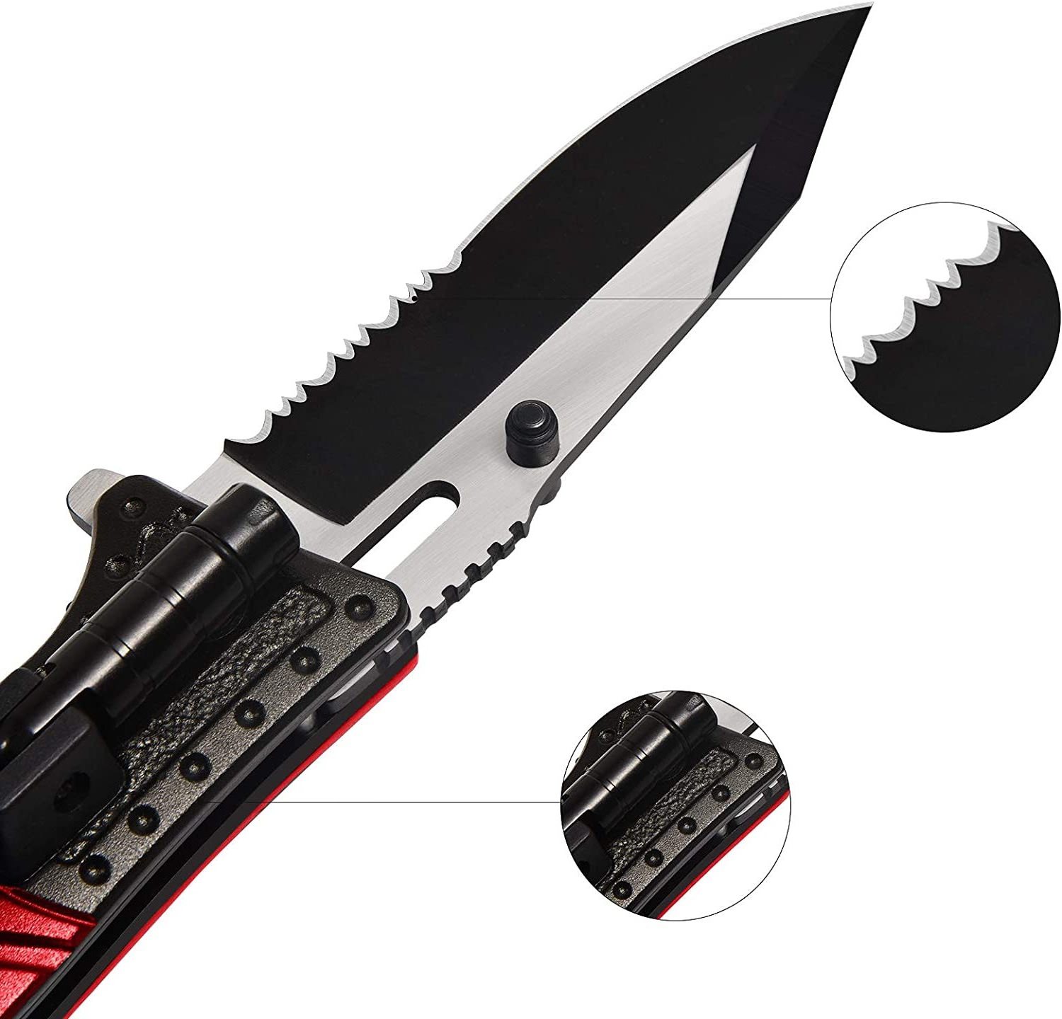 Wholesale stainless steel material camping survival knives folding pocket knife with flashlight